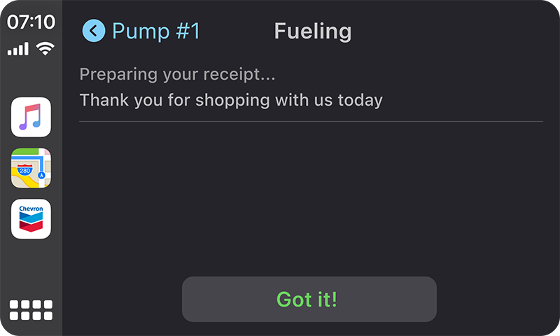 Preparing you receipt screen