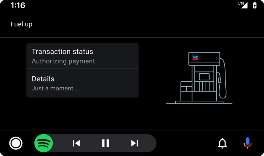fueling transaction status chevron android auto screen