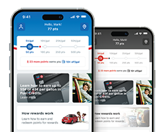 Chevron and Texaco app homepage screens