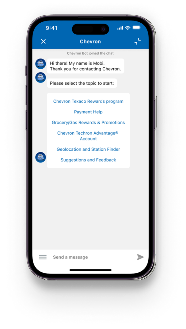 Chevron mobile app help chat