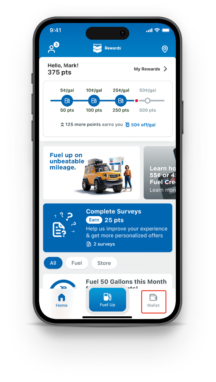 chevron mobile app wallet tab