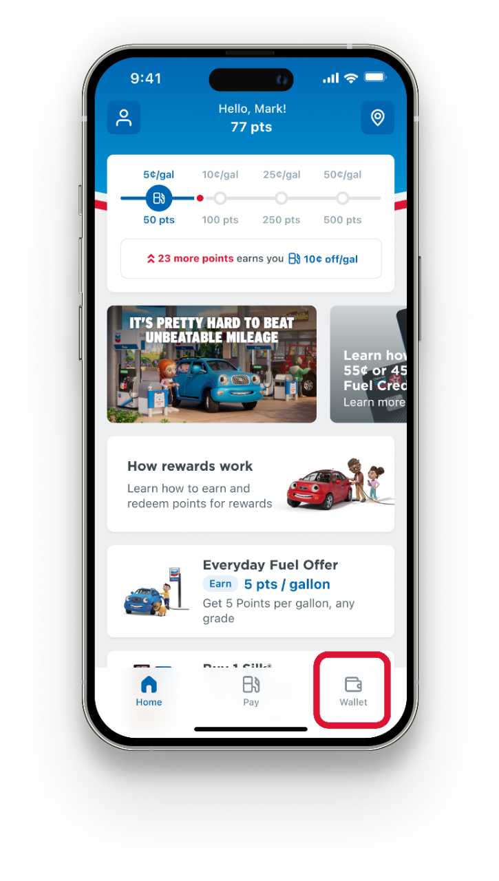 Go to wallet tab on mobile screen app 