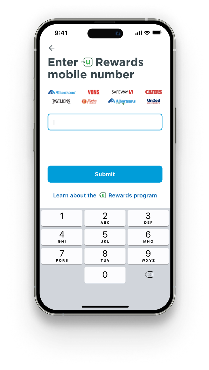 Enter rewards mobile number screen