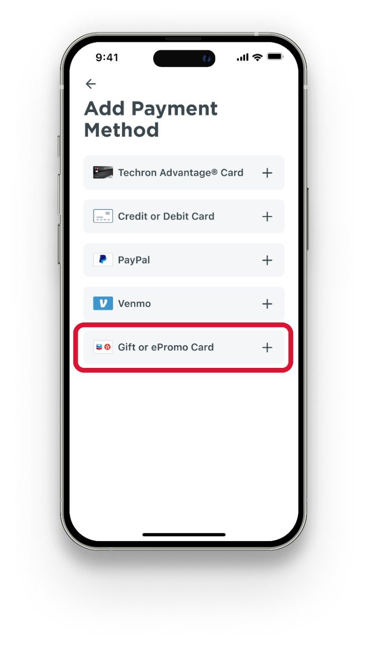 From Add payment method Select Gift Card