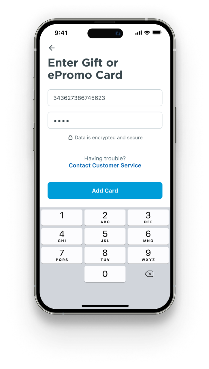 Enter Gift promo or card