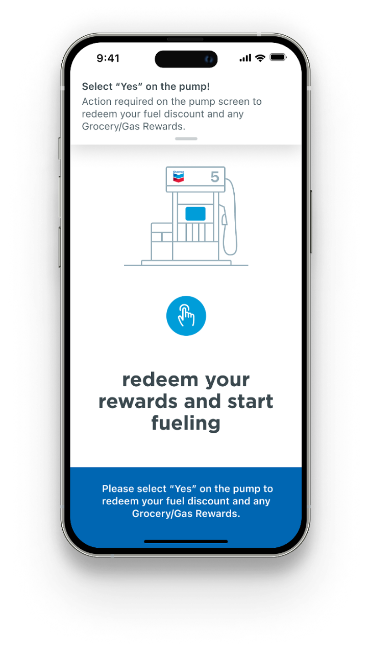 Redeem rewards and fuel screen