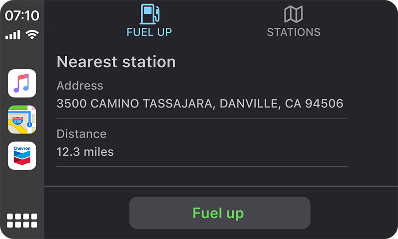 Fuel up screen on App