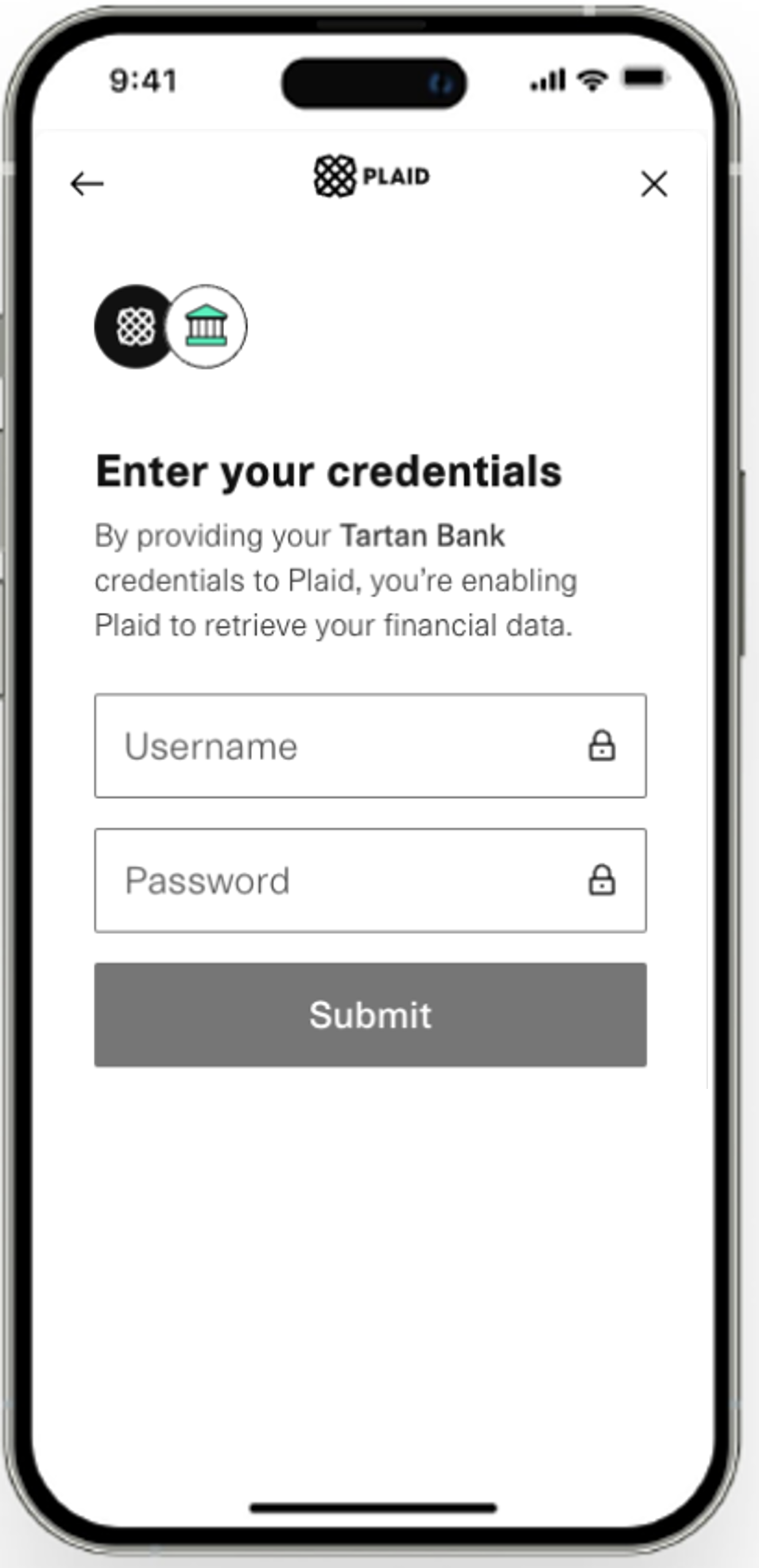 Enter your bank Credentials