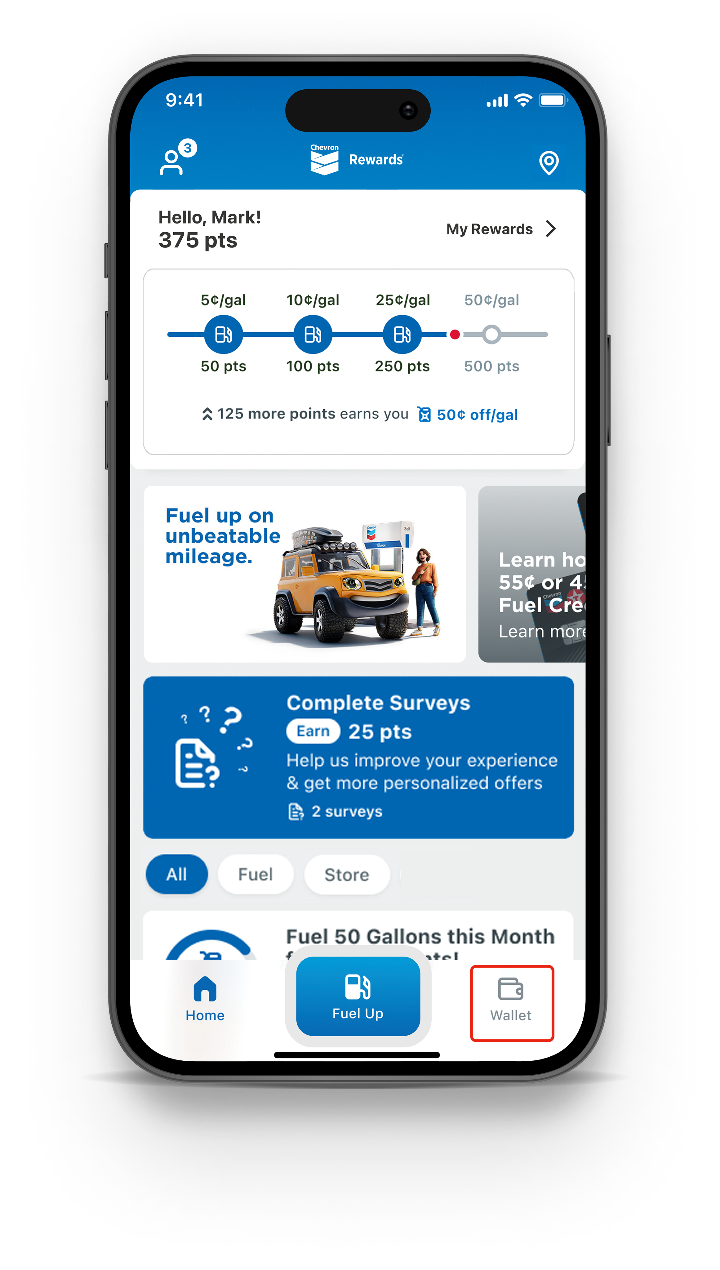 chevron mobile app wallet tab