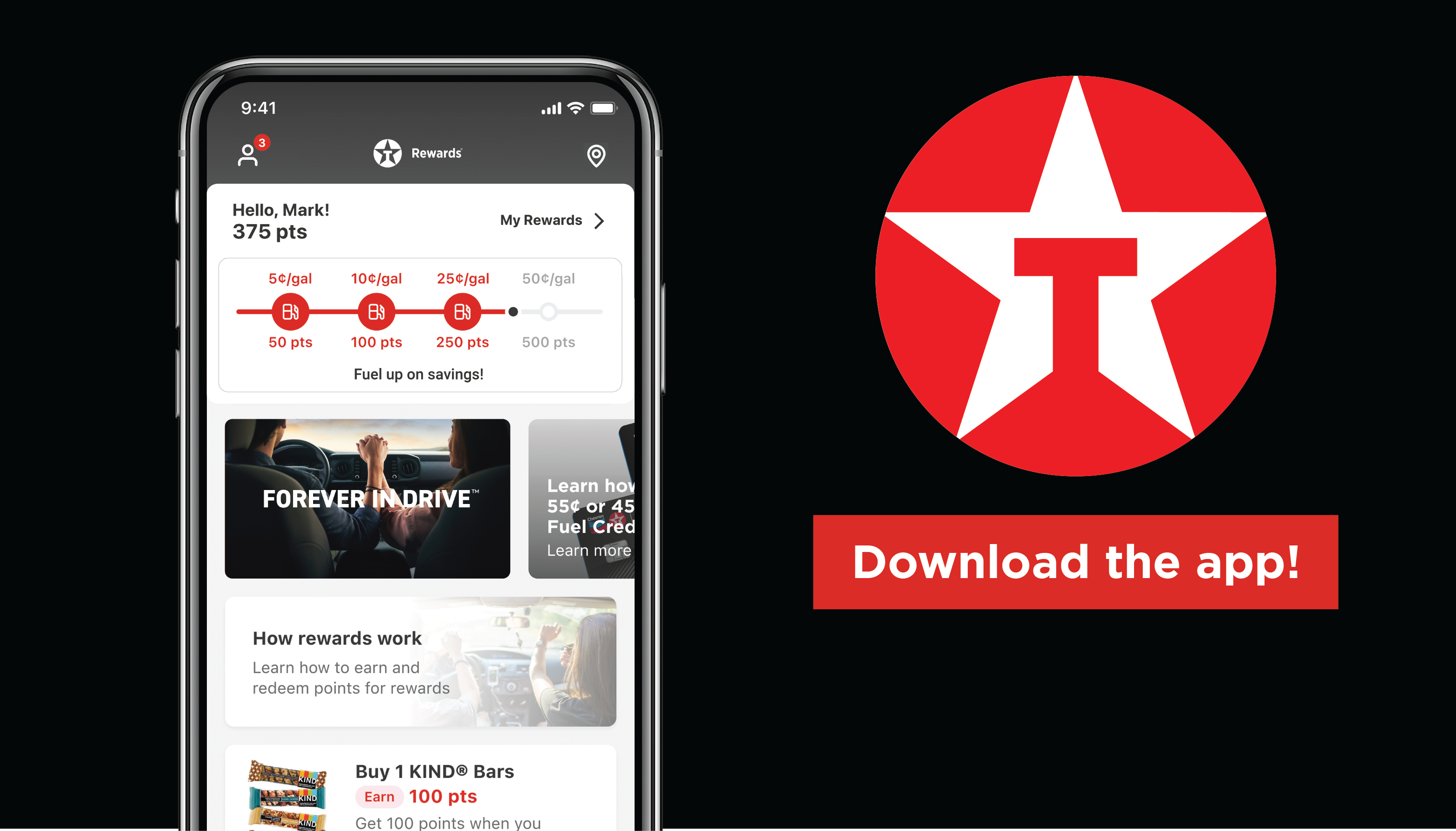 Texaco  logo Download the app with phone screen