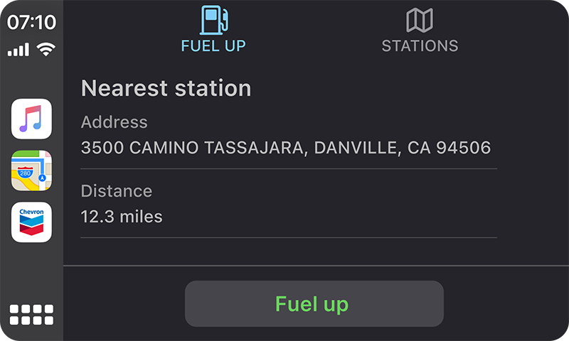 Fuel up screen on App
