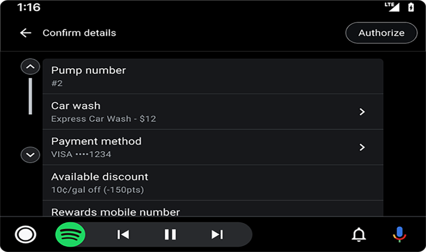 fueling transaction status chevron android auto screen