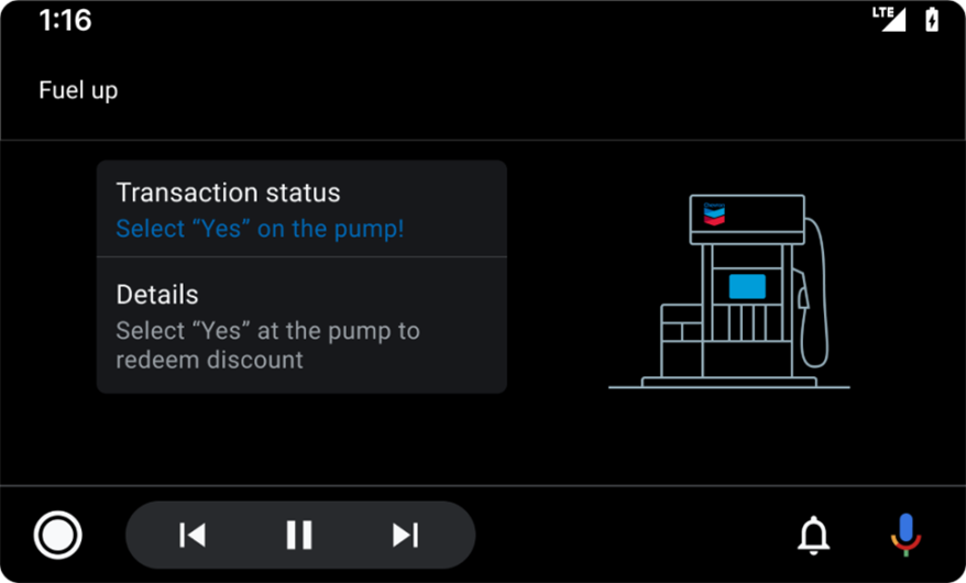 fueling transaction status chevron android auto screen