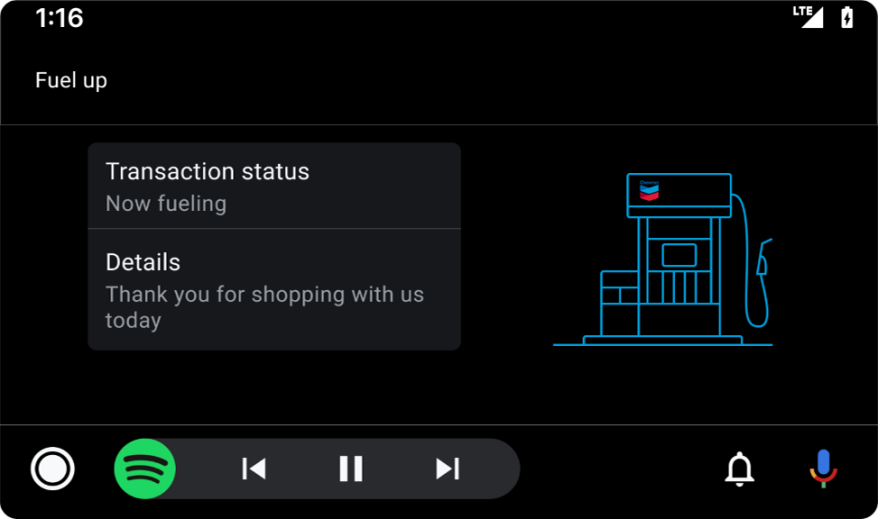 fueling transaction status chevron android auto screen